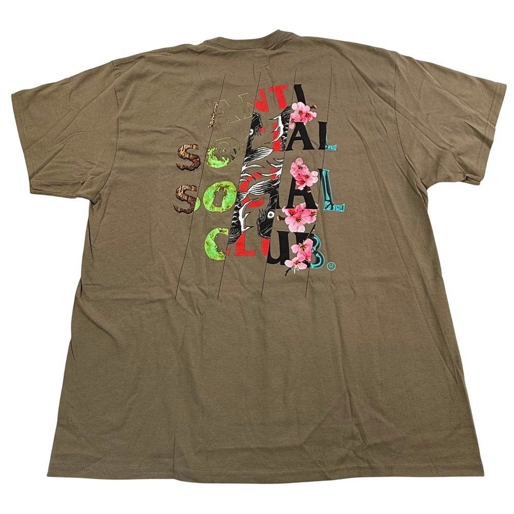 Anti Social Social Club Brown Graphic T-Shirt XXL Sakura Koi Fish Streetwear